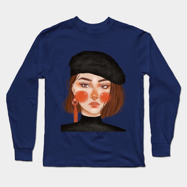 women with hat Long Sleeve T-Shirt by D.y